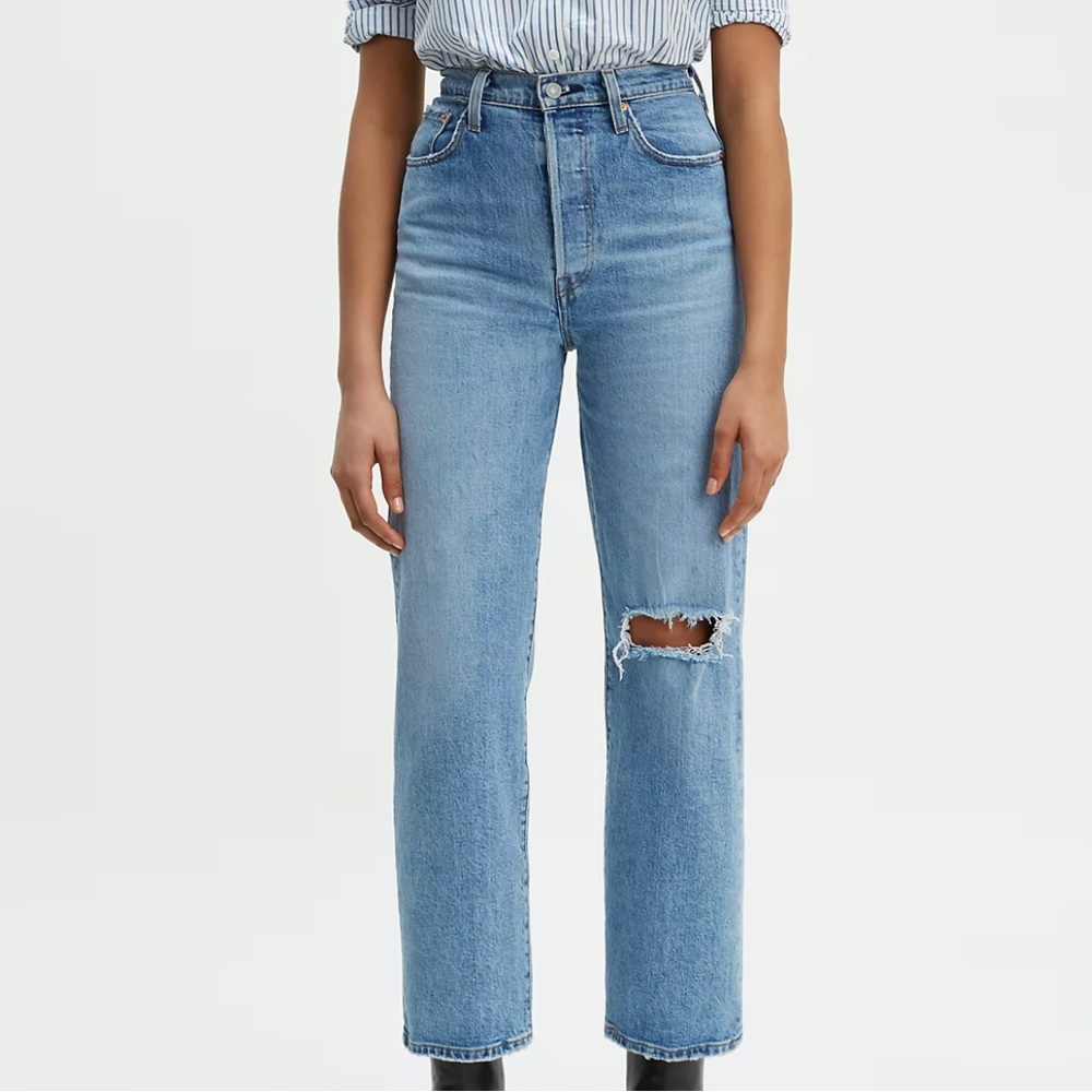 Levi's Ribcage Straight Jeans Haters Gonna Hate Distressed Size 26
